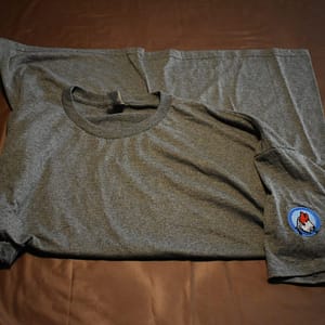 50/50 dry blend great looking t-shirt logo on sleeve
